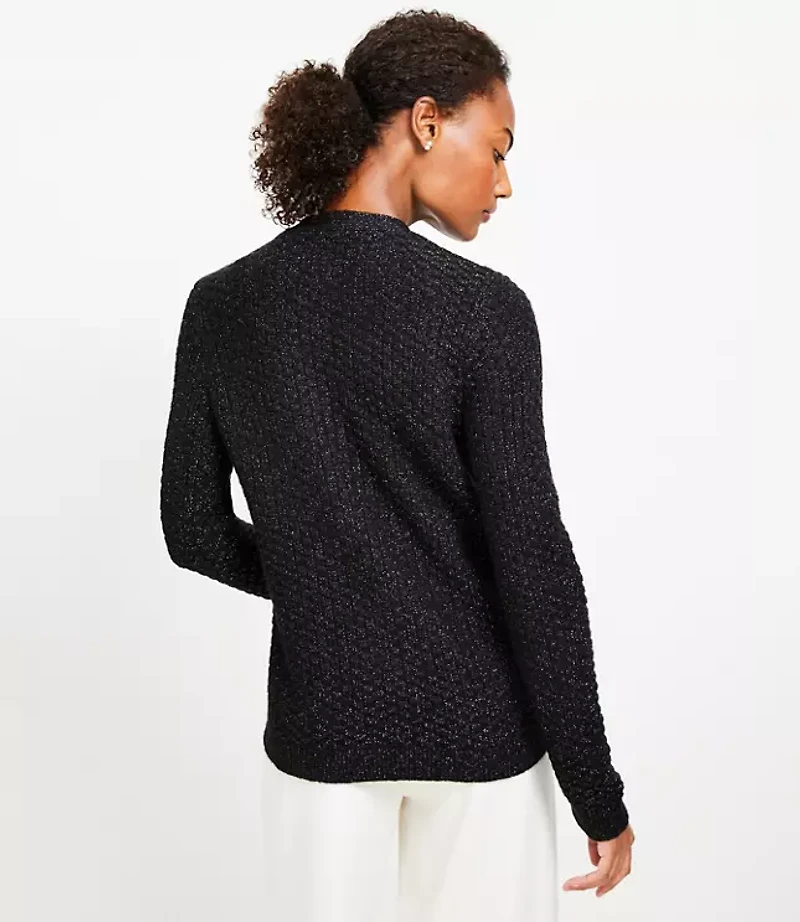 Pearlized Sparkle Bow Sweater Jacket