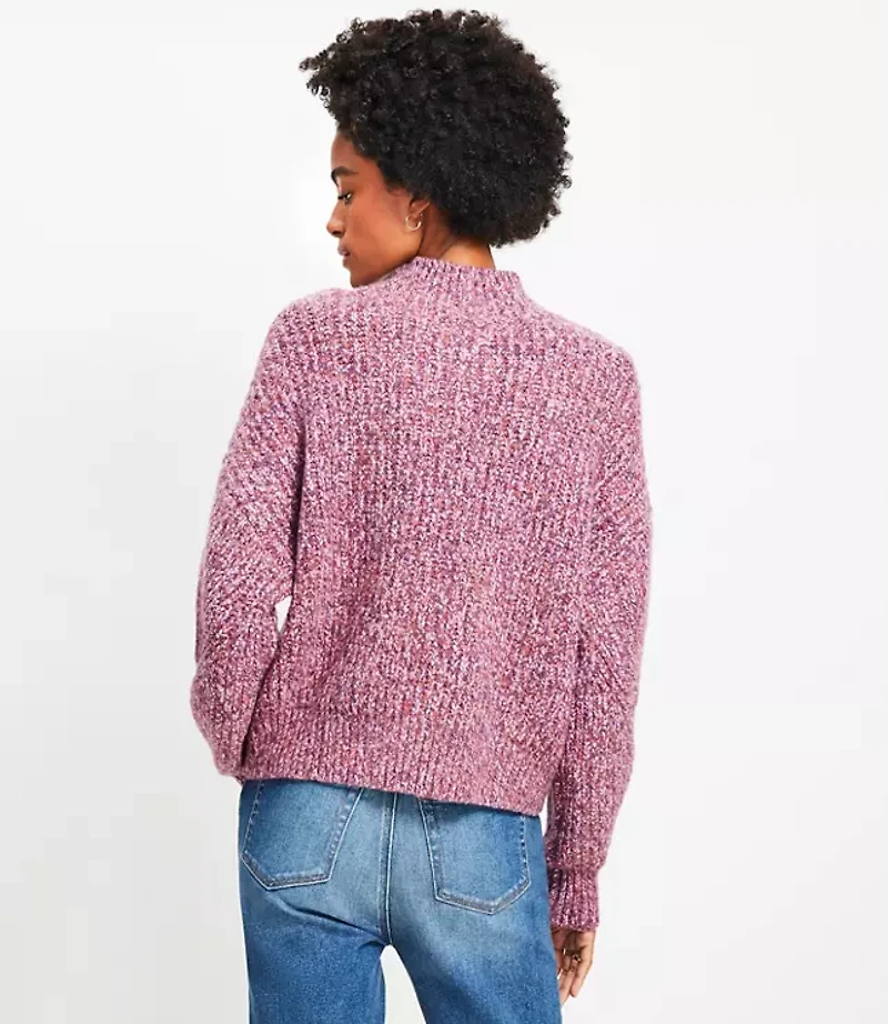 Pointelle Mixed Ribbed Mock Neck Sweater
