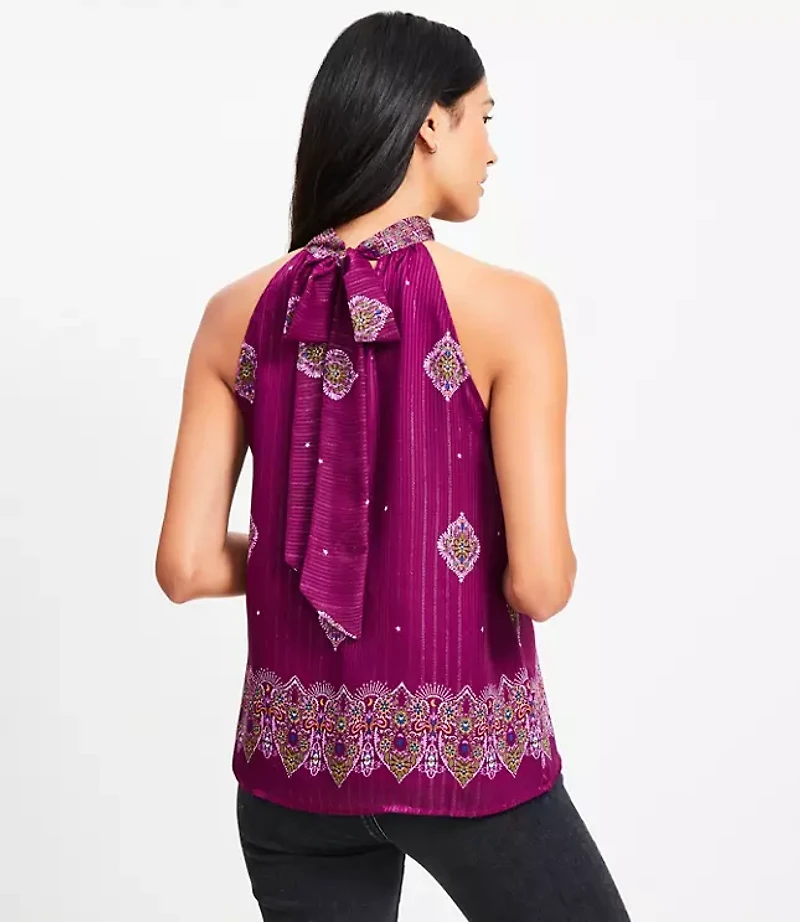 Shimmer Stripe Mosaic Bow Back Halter Top