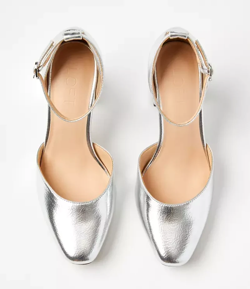 Metallic Ankle Strap Block Heels