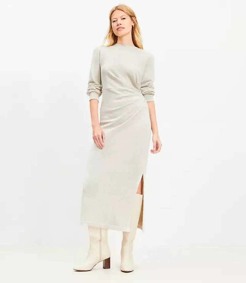 Terry Side Pleated Midi Dress