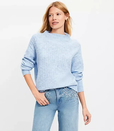 Ribbed Funnel Neck Sweater