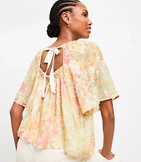 Shimmer Floral Tie Back Flutter Top