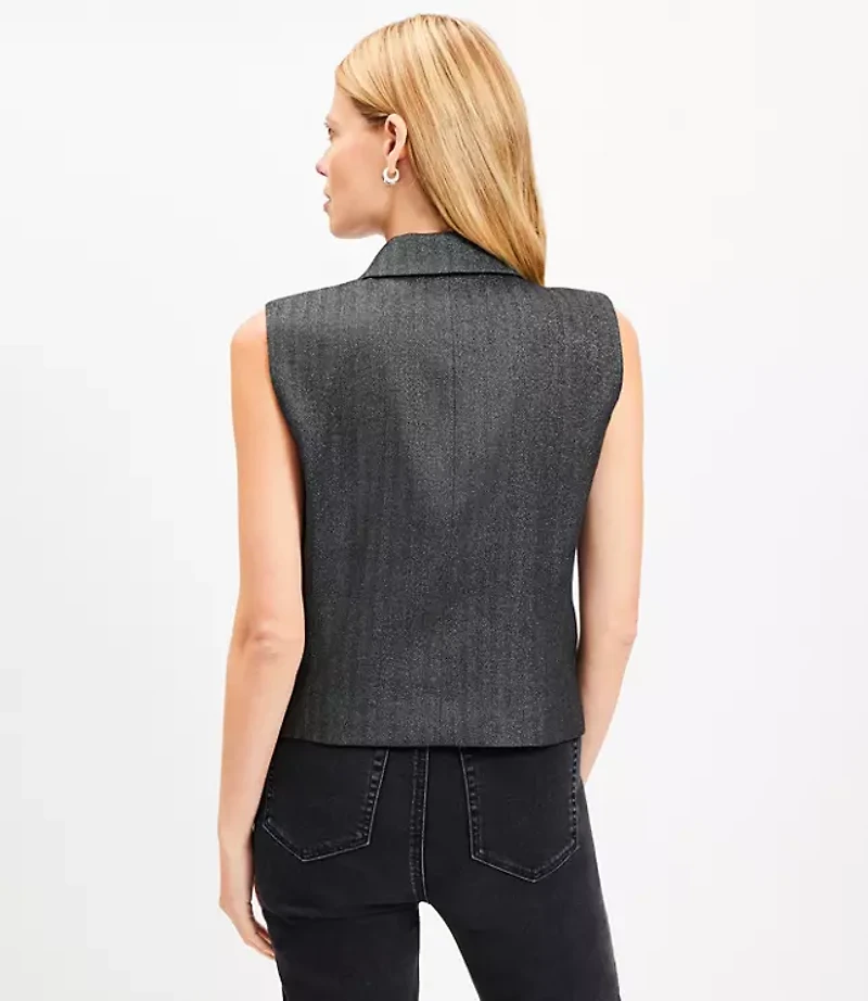 Petite Shimmer Herringbone Double Breasted Vest
