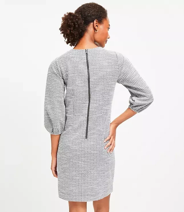 tweed flare pocket dress Black and Gold Tweed Fit and Flare Short Dress with Square Neckline