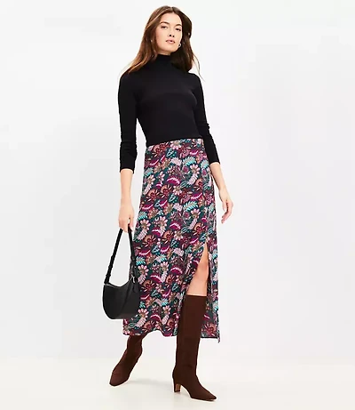 Tall Paisley Side Slit Midi Skirt