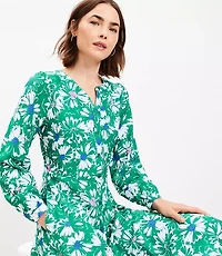 Floral Balloon Sleeve Midi Pocket Dress