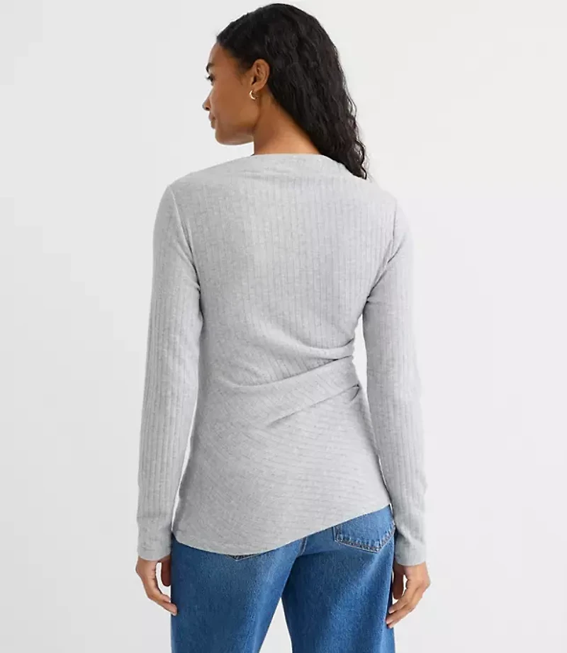 Heathered Cozy Ribbed Asymmetric Neck Top