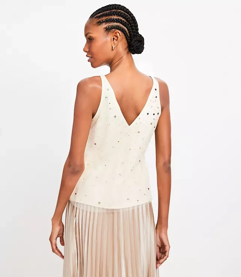 Petite Embellished Double V Tank Top