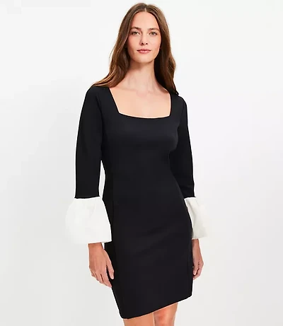 Petite Flounce Cuff Ponte Mini Dress