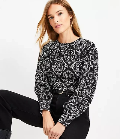 Tile Textured Balloon Sleeve Blouse
