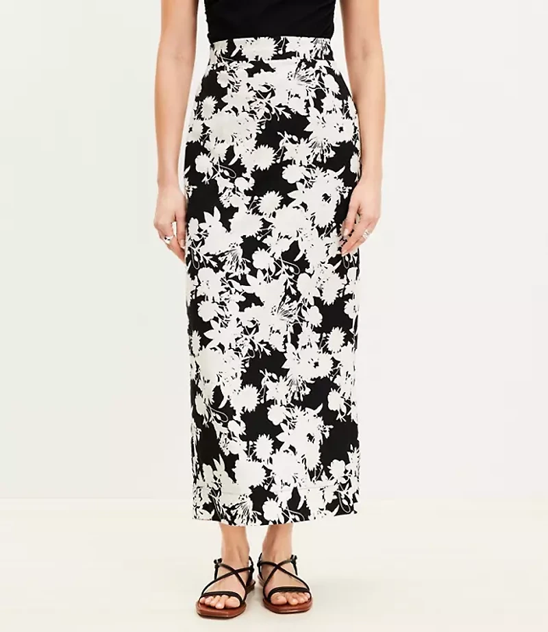 Garden Linen Blend Column Midi Skirt