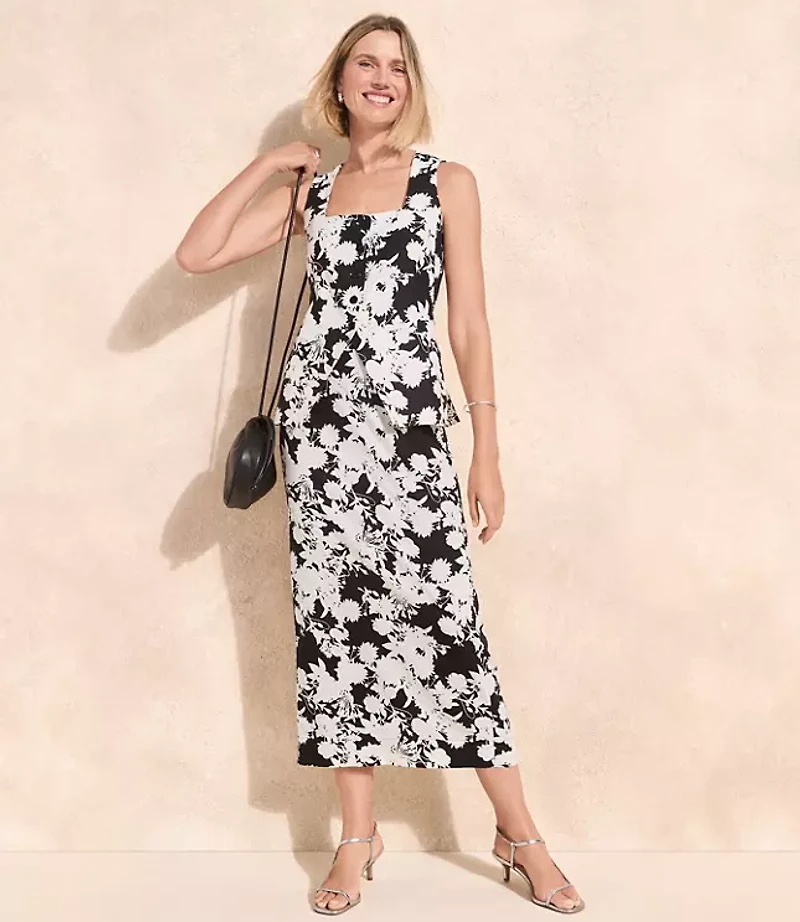 Garden Linen Blend Column Midi Skirt