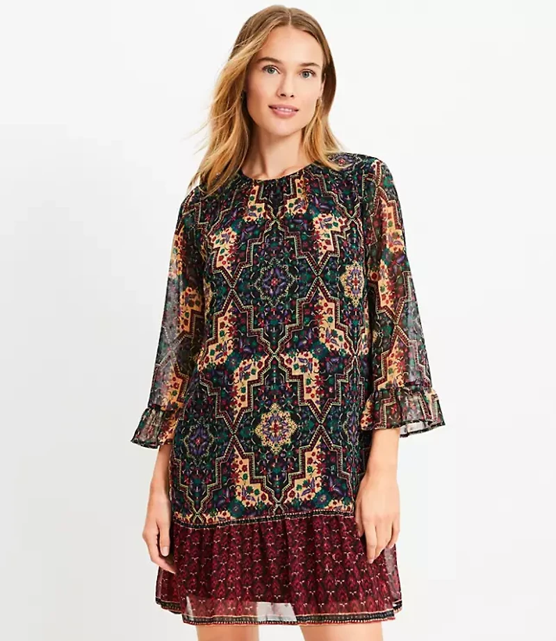 Metallic Clip Geo Flounce Mini Dress