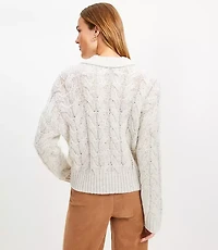 Flecked Collared Split Neck Cable Sweater