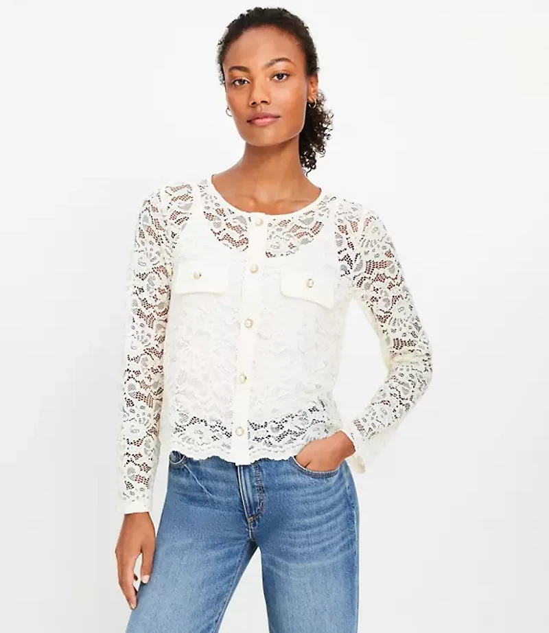 Pearlized Button Lace Jacket