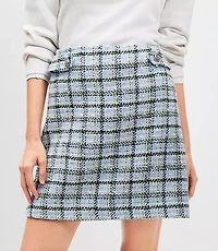 Petite Plaid Tweed Button Tab Mini Skirt