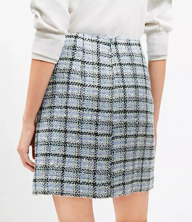 Petite Plaid Tweed Button Tab Mini Skirt