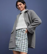 Petite Plaid Tweed Button Tab Mini Skirt