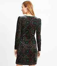 Petite Ornamental Floral Shirred Velvet Mini Dress