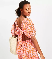LOFT Beach Swirl Linen Blend Cutout Back Mini Pocket Dress