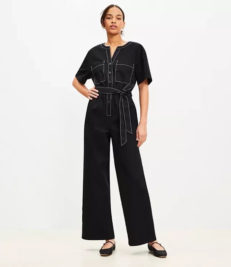 Twill Belted Pocket Jumpsuit