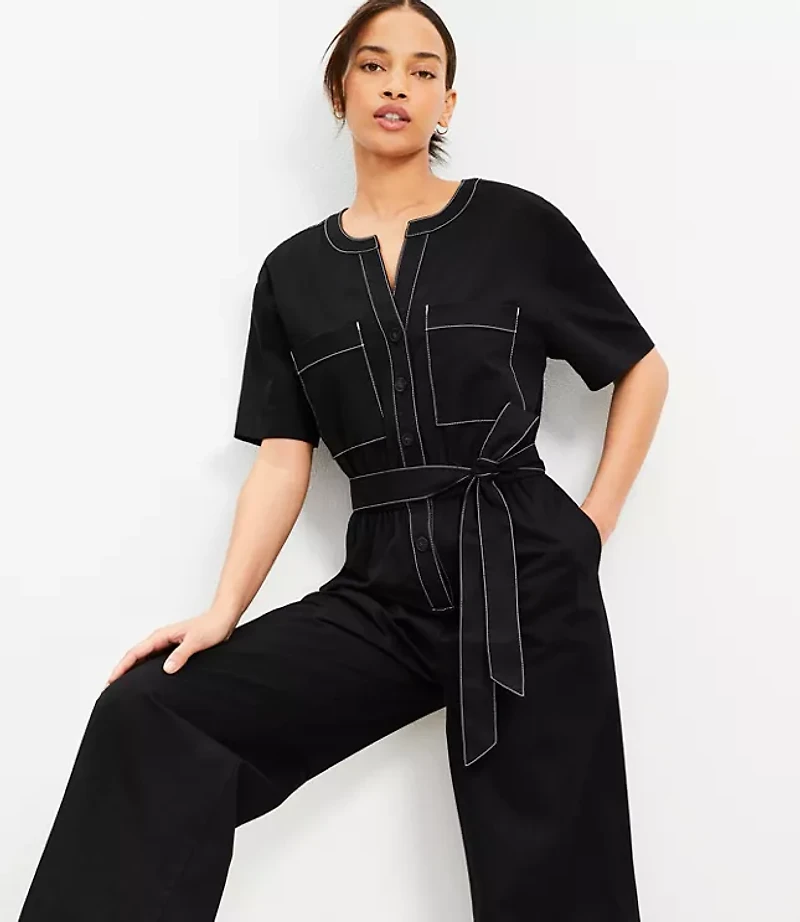 Twill Belted Pocket Jumpsuit