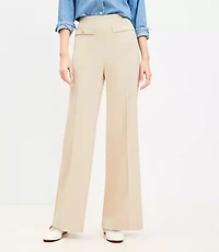 Button Trim Wide Leg Pants Twill