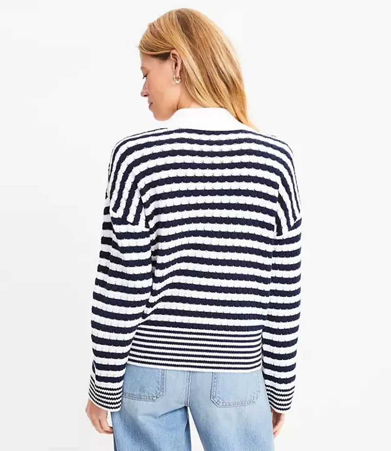 Mixed Stripe Collared V-Neck Sweater