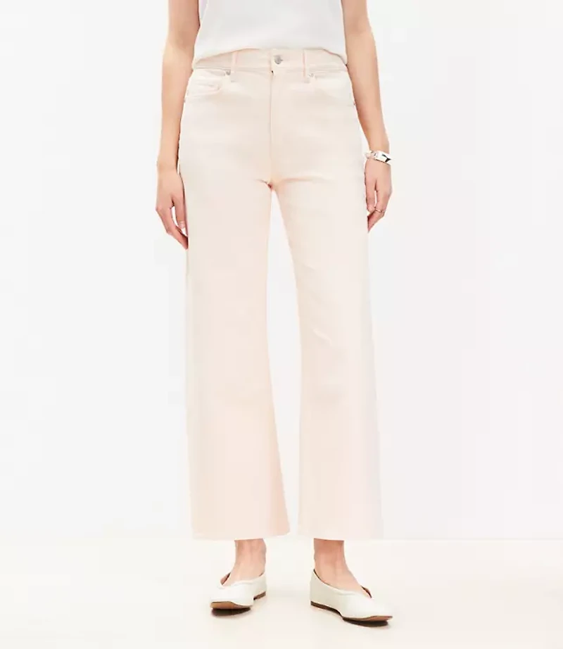 High Rise Wide Leg Crop Jeans Washed Pink