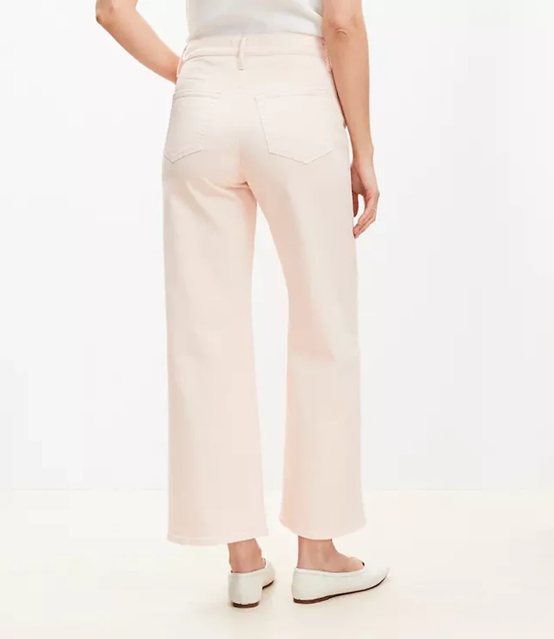 High Rise Wide Leg Crop Jeans Washed Pink