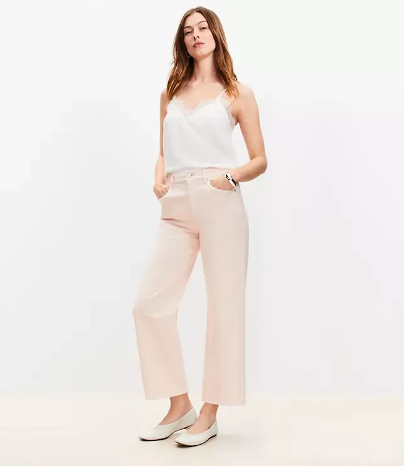 High Rise Wide Leg Crop Jeans Washed Pink