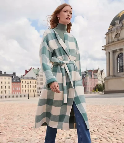 Plaid Belted Wrap Jacket