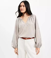 Shimmer Striped Button Sleeve Blouse