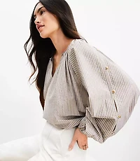 Shimmer Striped Button Sleeve Blouse
