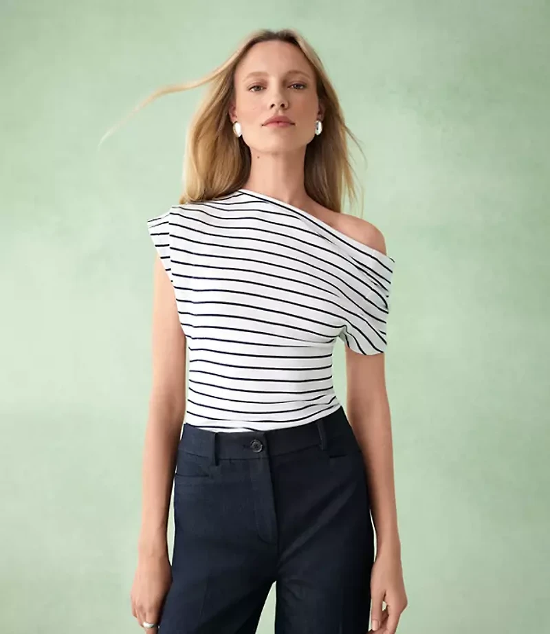 Stripe Ruched Off The Shoulder Top