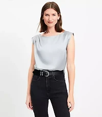 Satin Pleated Shoulder Boatneck Top