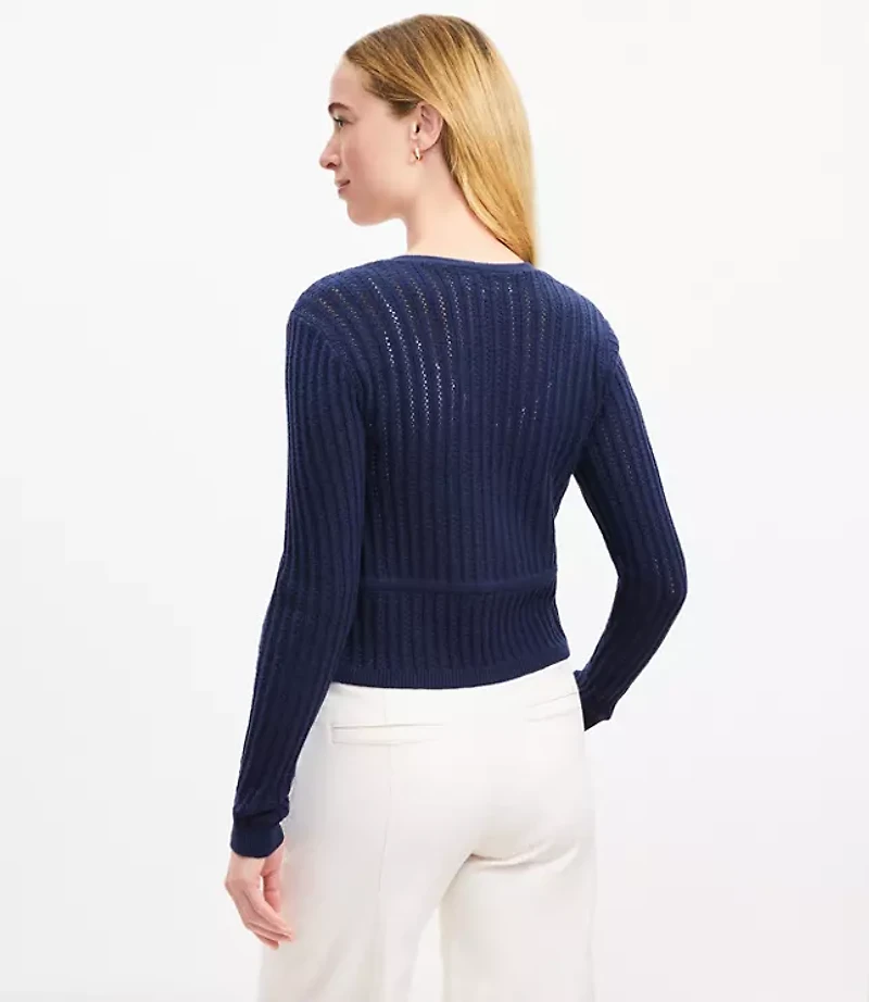 Pointelle Tie Front Cardigan