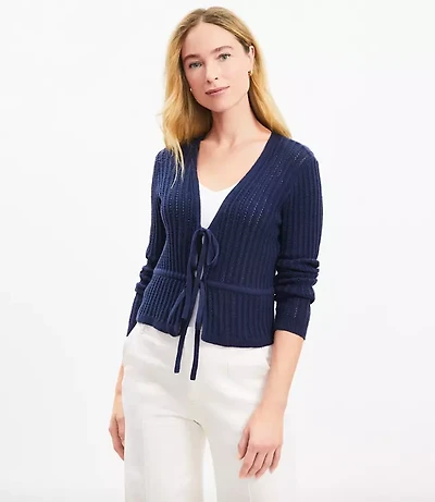 Pointelle Tie Front Cardigan
