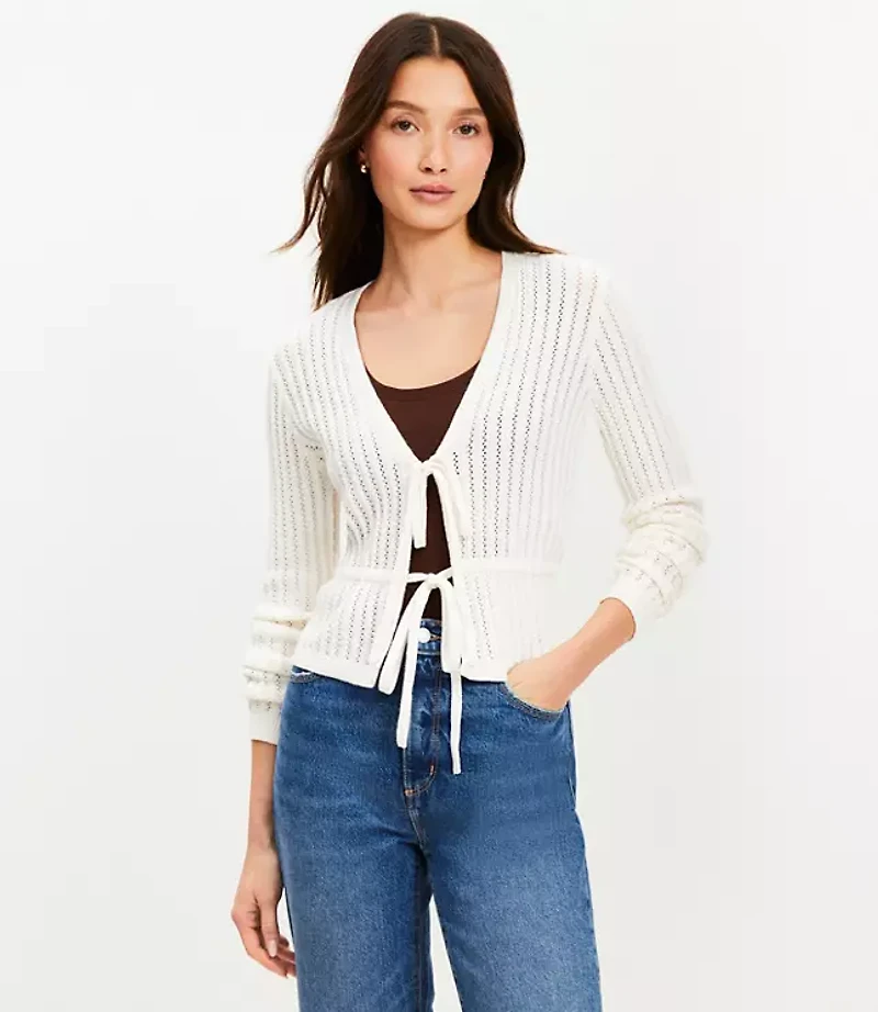 Pointelle Tie Front Cardigan