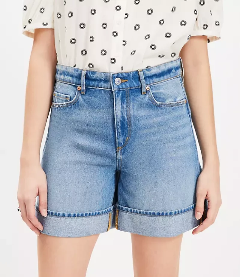 A-Line High Rise Denim Shorts Vintage Light Indigo Wash
