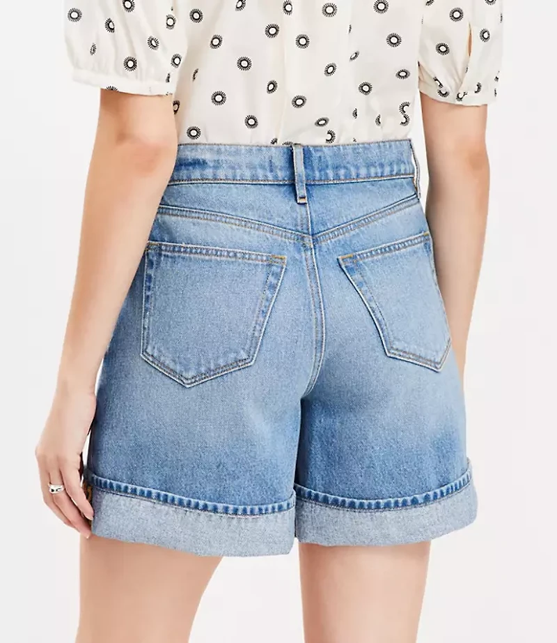 A-Line High Rise Denim Shorts Vintage Light Indigo Wash