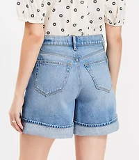 A-Line High Rise Denim Shorts Vintage Light Indigo Wash