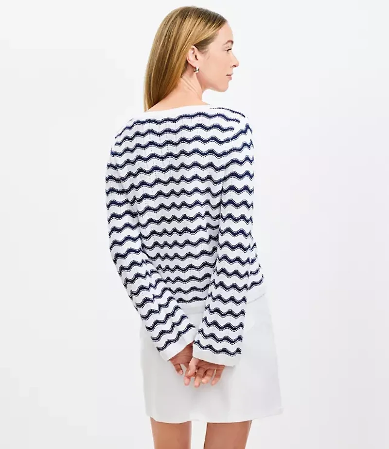 Zig Zag Wide Sleeve Boatneck Sweater