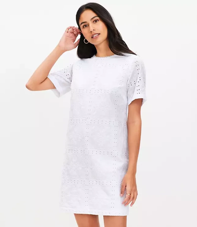 Eyelet Scalloped Neck Mini Dress