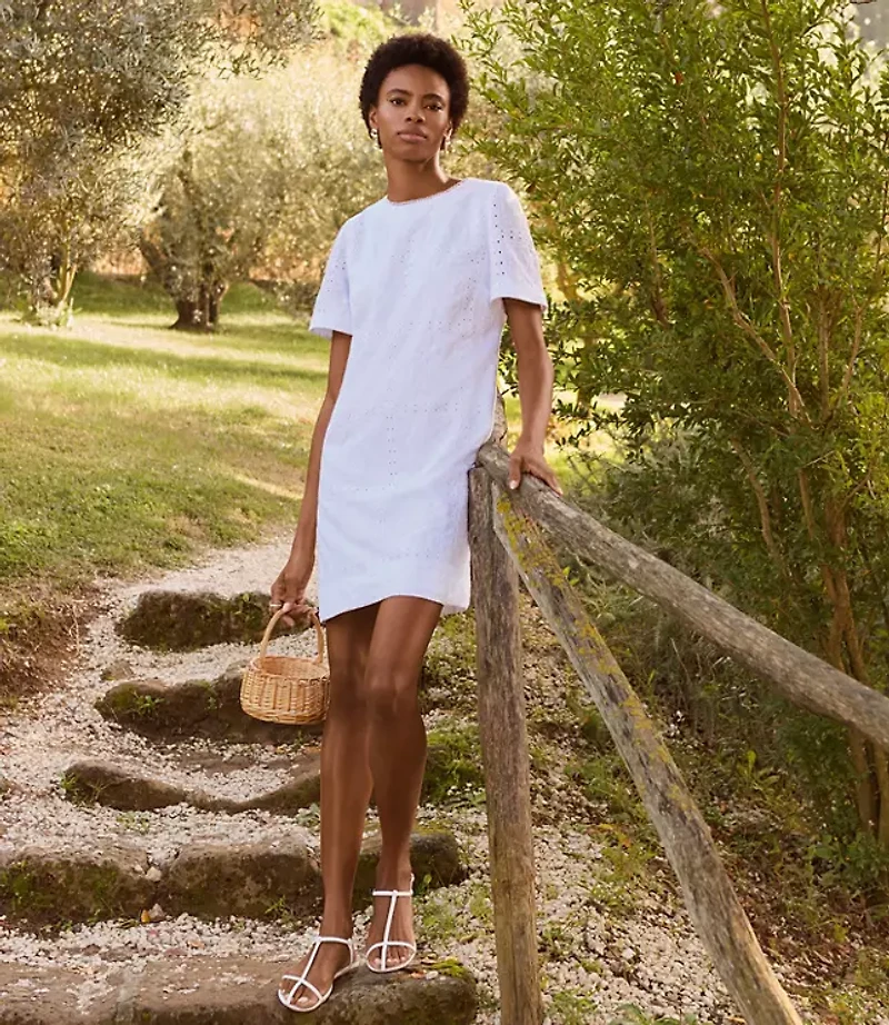 Eyelet Scalloped Neck Mini Dress