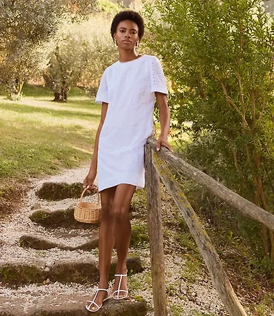 Eyelet Scalloped Neck Mini Dress