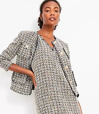 Metallic Fringe Tweed Double V Mini Dress