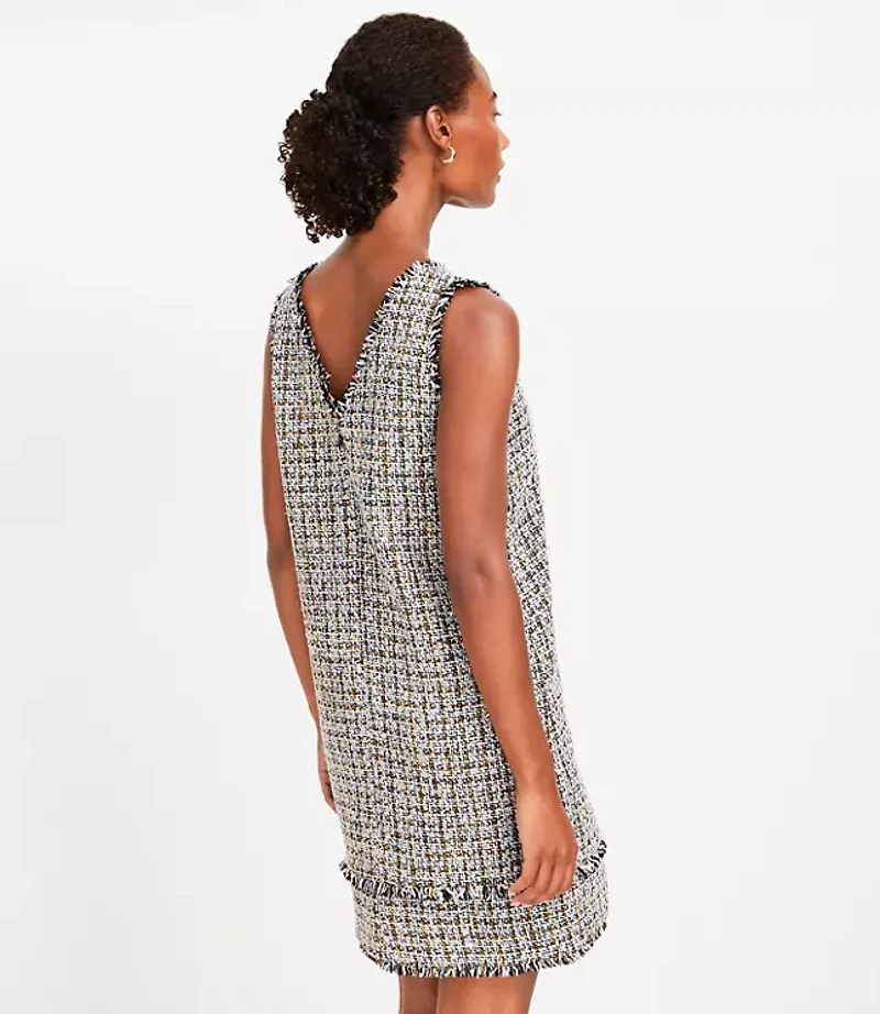 Metallic Fringe Tweed Double V Mini Dress