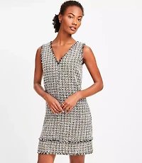 Metallic Fringe Tweed Double V Mini Dress